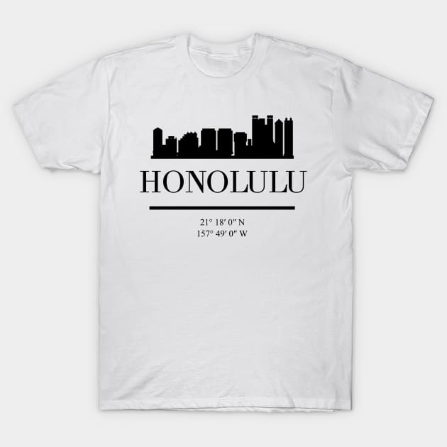 HONOLULU HAWAII BLACK SILHOUETTE SKYLINE ART T-Shirt by deificusArt